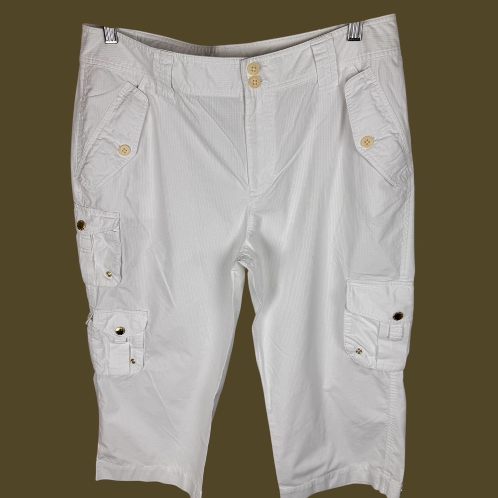 LAUREN RALPH LAUREN Women’s Cargo Cotton Cropped‎ Pants White Wide-Leg Size 12